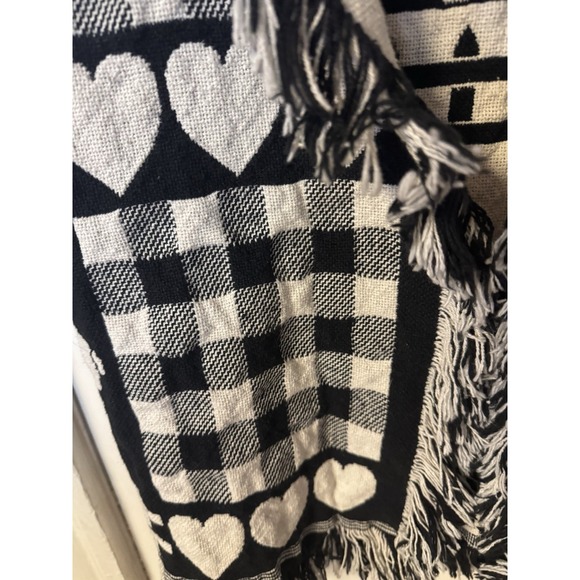 Y2K Folk Farmhouse Woven Checks Sheep Hearts Fringe Open Front Boho Cottagecore - Picture 9 of 15